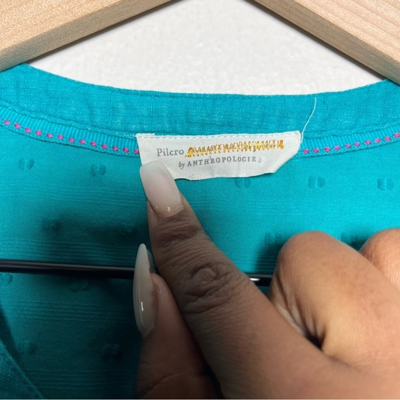 Pilcro Anthropologie Women Top Small Teal Blue Peasant Boho Mila Draped - Picture 3 of 10